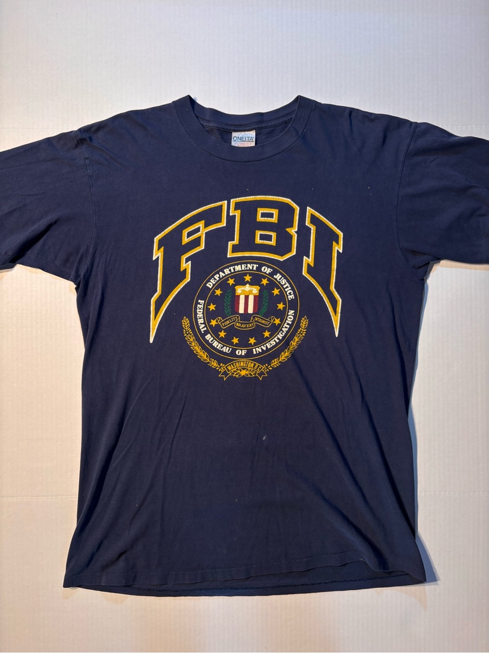 Vtg Oneita Washington DC FBI Logo Police Cops 90s USA Navy Blue T-Shirt Sz XXL